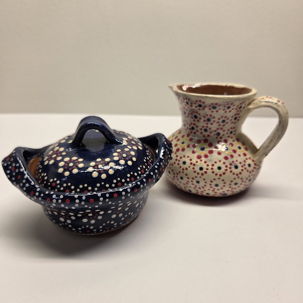 Small Mexican Clay Pot And Creamer Pitcher Cazuelita Mini De Barro Boho Mexicano